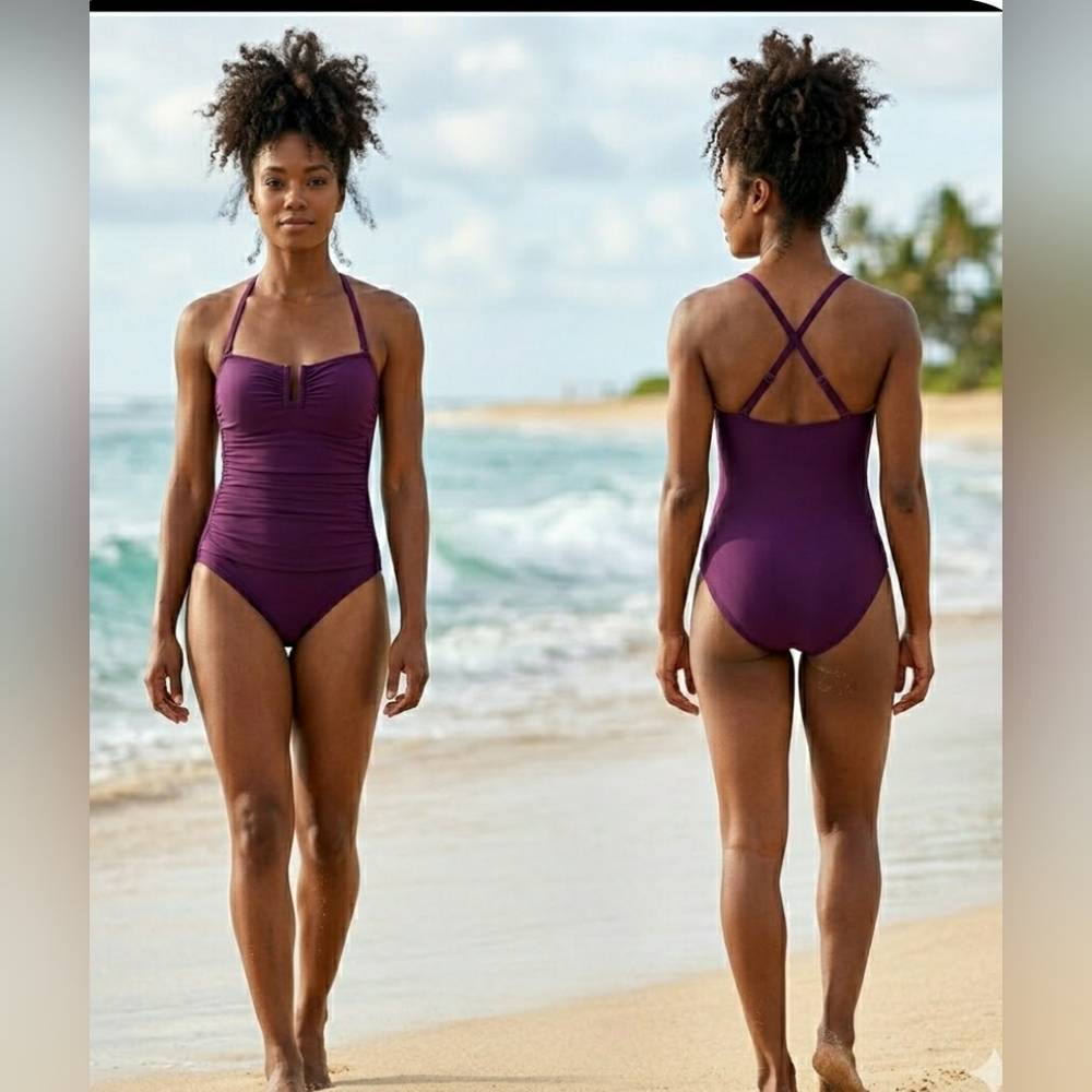 New Purple Tummy Control Vacation Ready Convertible Straps Slimming Swimsuit